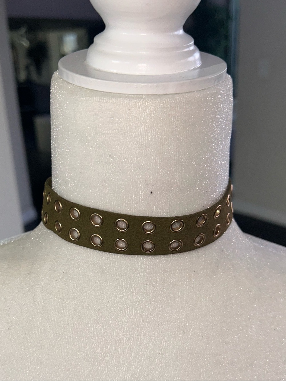 Studded Olive Green Choker Necklace grommet army